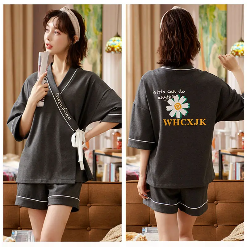 Kimono Pajamas Female Cotton Thin Section Short-sleeved Shorts Summer Ins Wind Japanese Sweet Casual Home Wear Set Summer