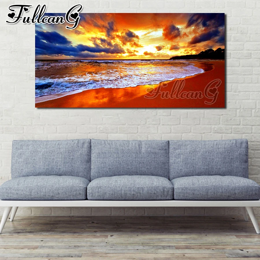 

FULLCANG Beautiful sunset scenery large diamond painting 5d diy full square round drill mosaic embroidery sale home decor FC2970