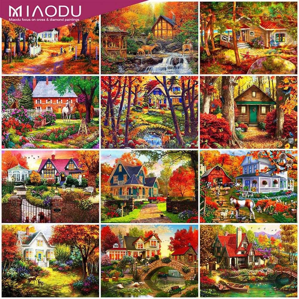 

Miaodu Diamond Painting House Full Square Diamond Embroidery Landscape Picture Of Rhinestone Cross Stitch Autumn Decoration