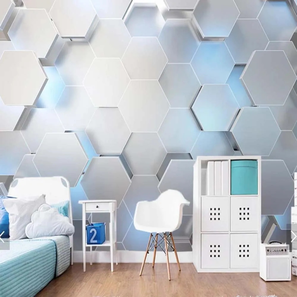 

3D Embossed Hexagon Wallpapers Wall Murals Art Paint Grey Background Bedroom Living Room Papel De Pared Canvas Prints Wall Decor