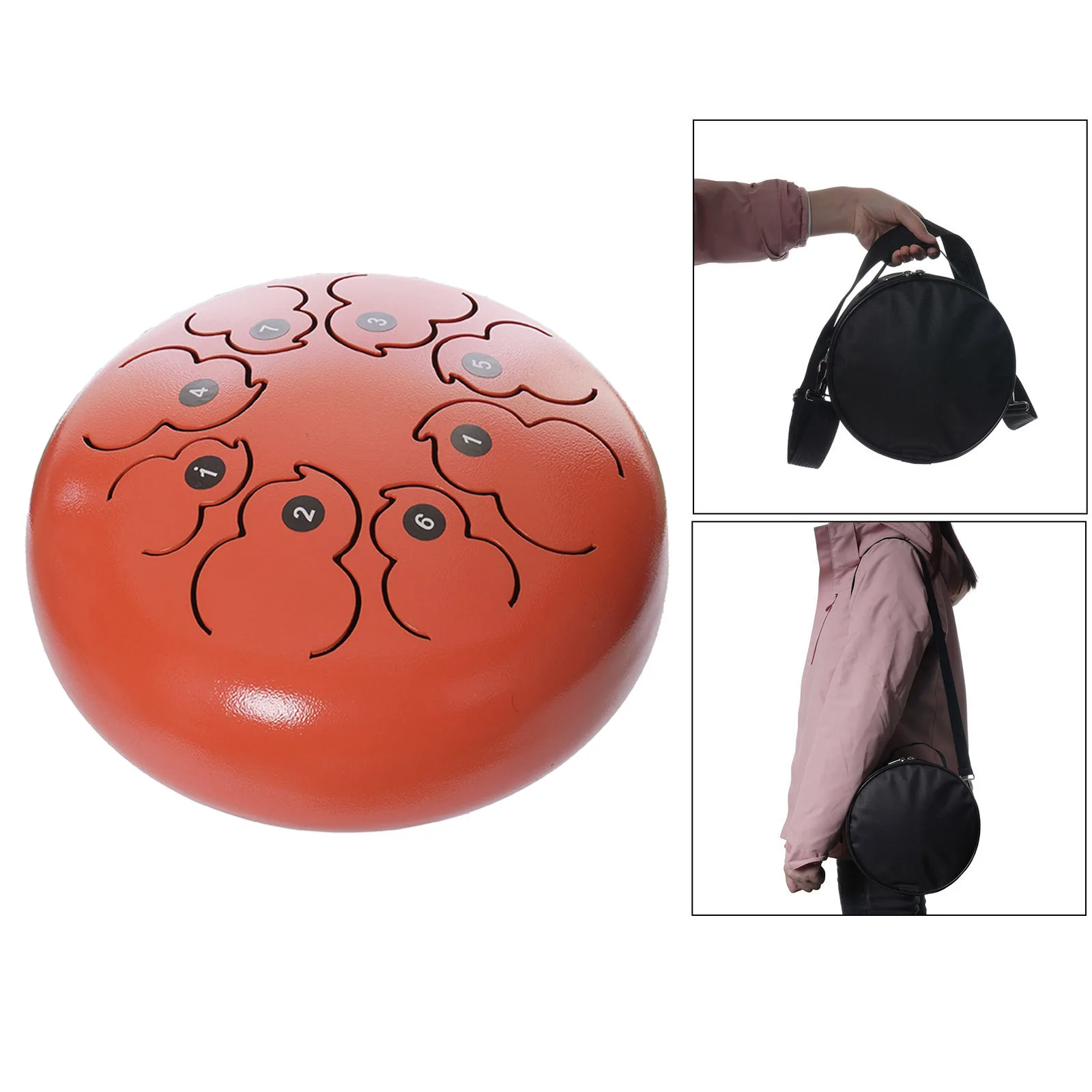

8 Notes Steel Tongue Drum Hand Pan w/ Carry Bag Cleaning Cloth Gift Orange