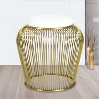 U-BEST Round lantern ottoman Gold metal wire base stool  Nordic hollow lantern chair Iron chrome plated metal chair