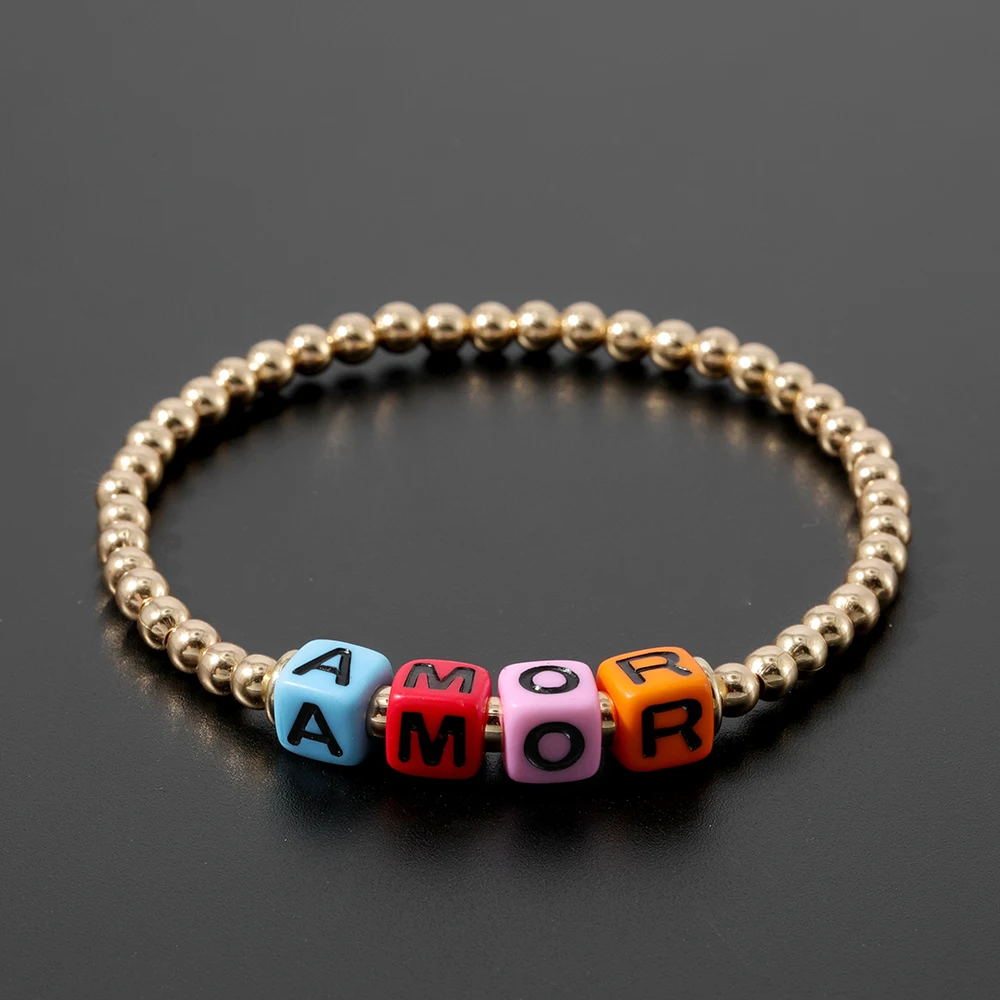 

OAIITE Inspire Bracelets English Words Multicolour Beads Bangle LOVE Bracelet Gold Beads Chain Friendship Wrist Jewelry Gifts