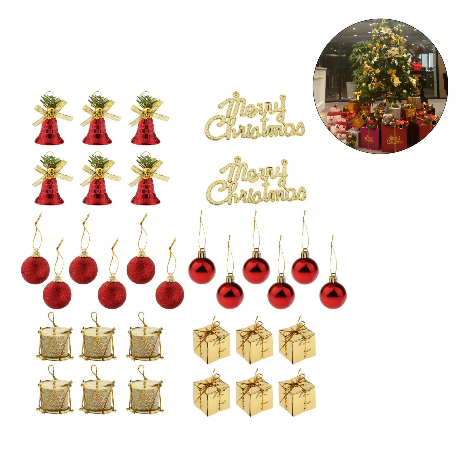 

Christmas Ornaments for Xmas Tree 32 PCS Plastic Glitter Christmas Party Decoration Set