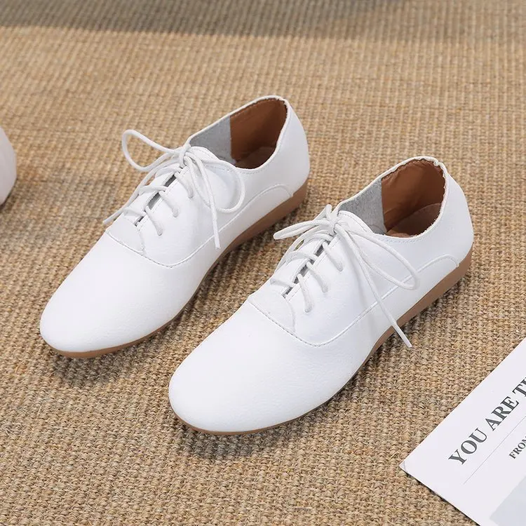 

Spring New Leather Flat Shoes Casual Lace Up Shoes Pea Middle Aged Women's Shoes Women's Casual Shoes Comfortable and Breathable