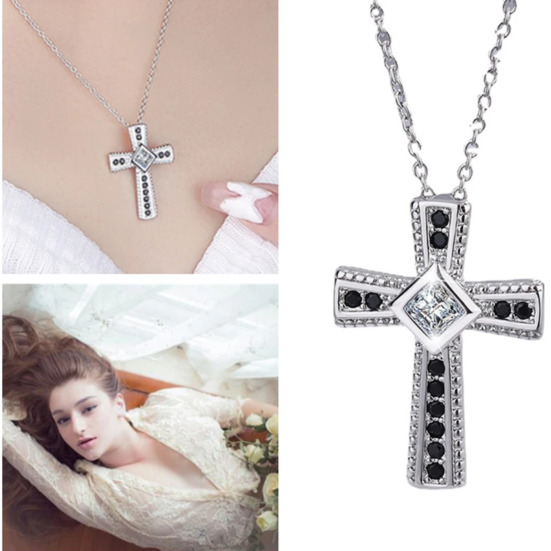 

New Arrival Zircon Cross Pendant Necklace For Lady Party Accessories Trendy Silver 925 Chain Necklace Male Women Jewelry Gift