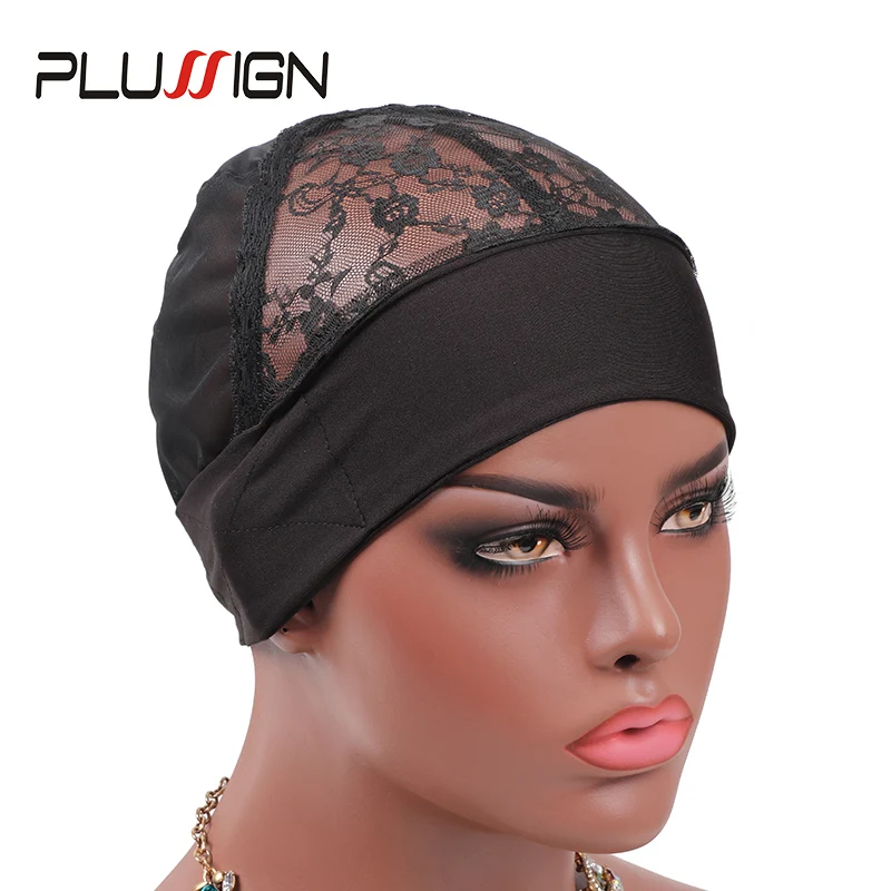 Headband Wig Cap With Adjustable Velcro Plussign New Arrival Hair Cap Wave Weaving Wig Caps For Making Wigs Black Lace Dome Caps