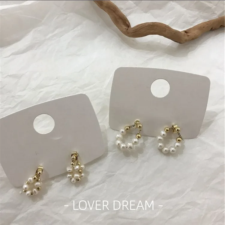 

2020 New Korean Vintage Earrings For Women Gold C-shaped Earrings With Pearl Hanging Dangle Earrings Fashion Jewelry
