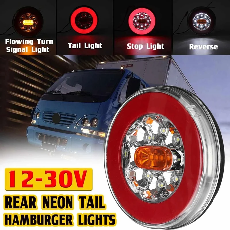 

Round LED 4 in 1 Truck Tail Light 12-24V Dynamic Tail Turn Signal Reverse Rear Brake Stop Light for Trailer Lorry RV