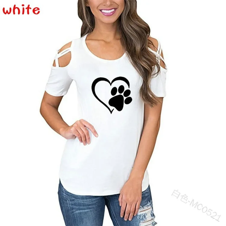 

2020 5XL Harajuku Lovely Heart Tshirt Women Causal T-shirt Cotton Bear Paw Tees Woman Off Shoulder Tops Clothes Drop Shipping