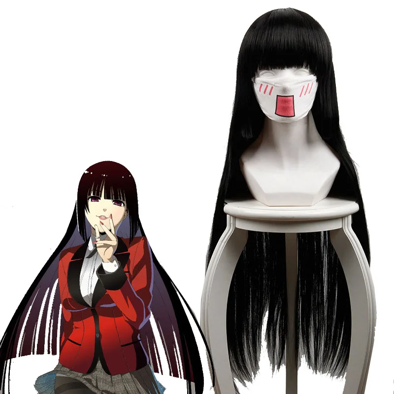 Дешевые 100 см Kakegurui Yumeko Jabami Косплэй парики черные прямые термостойкие
