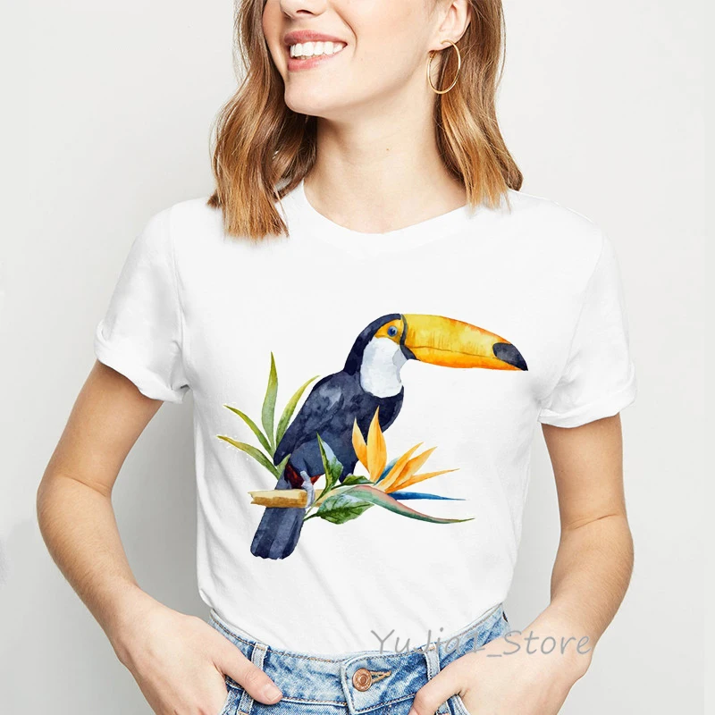 Австралийский какаду белая футболка с принтом акварельных пальмовых листьев
