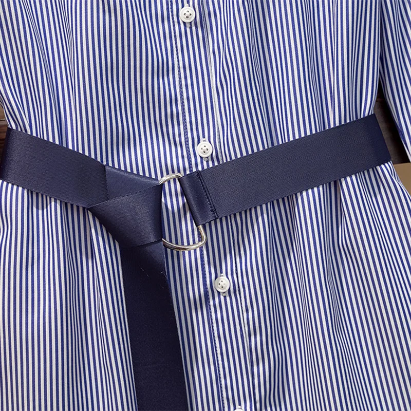 Женское осеннее элегантное Полосатое синее платье рубашка для женщин 2020 Новое