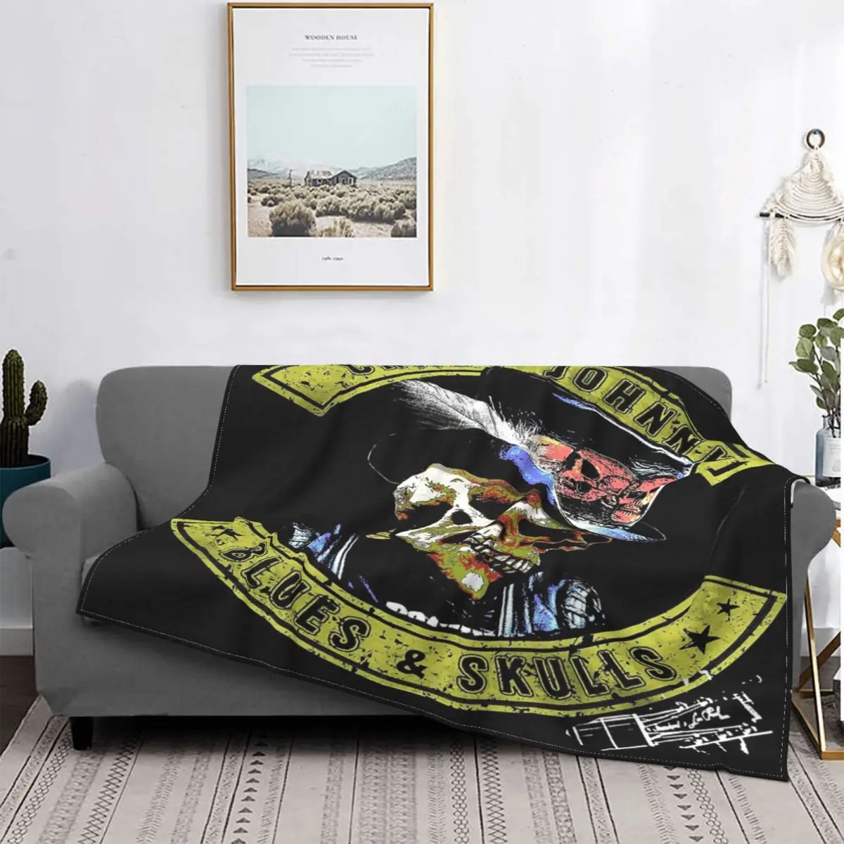 

Crazy Johnny-Manta de cuadros para cama, cubrecamas de lana a cuadros, cubiertas de invierno, Crazy Johnny & Skulls