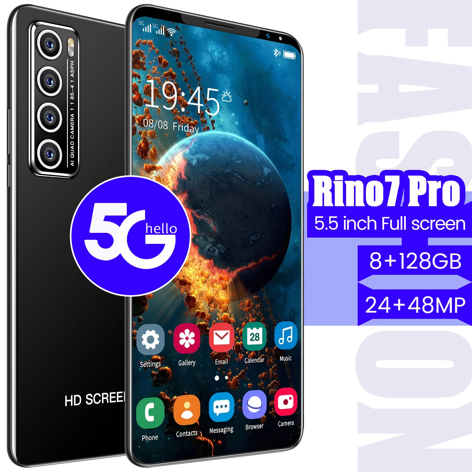 

Rino7 Pro Cheap Smart Phone 5.5 Inch 8+128GB 10 Core Processor 4800mAh Fingerprint Unlock Orange Andriod 10.0 Cell Phone MTK6595