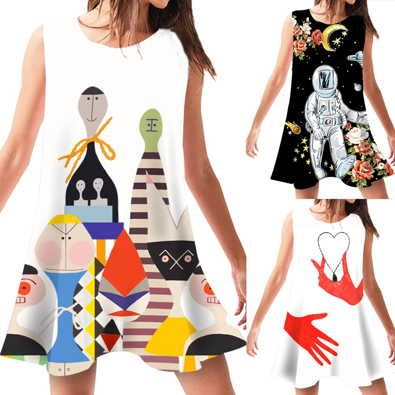 Женское милое платье с мультяшным принтом Новая Винтажная Повседневная пляжная