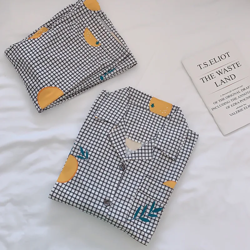 

2019 Women Pajamas Sets with Pants Long Sleeve Turn-down Collar with Pocket Pyjama Cute Cartoon Button Top+Pants Pijama