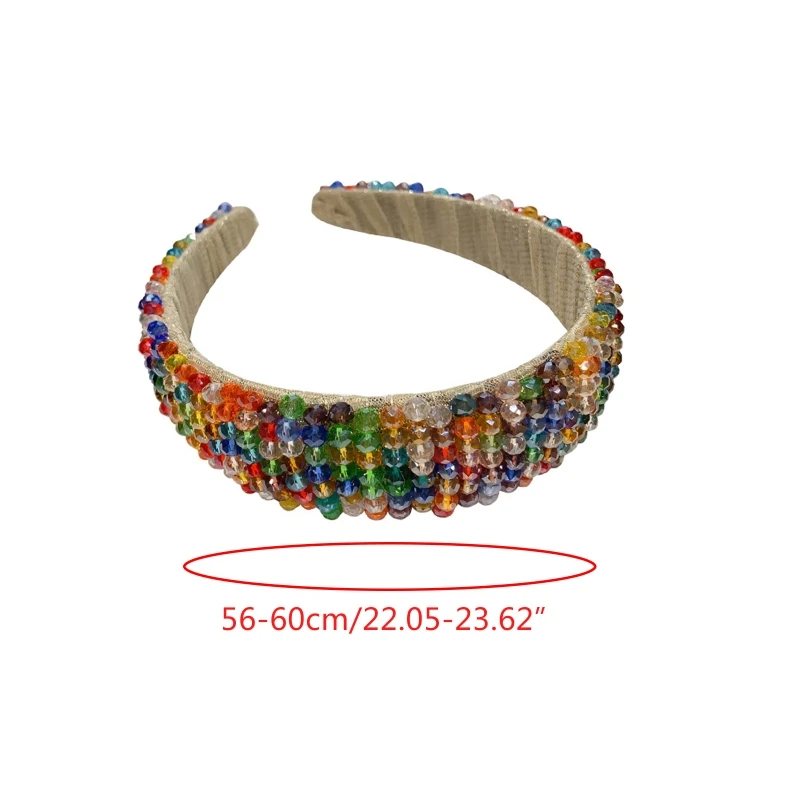 

Baroque Bohemian Jewelry Wide Headband Rainbow Colorful Faux Crystal Beading Hair Hoop Vacation Dance Party Headdress