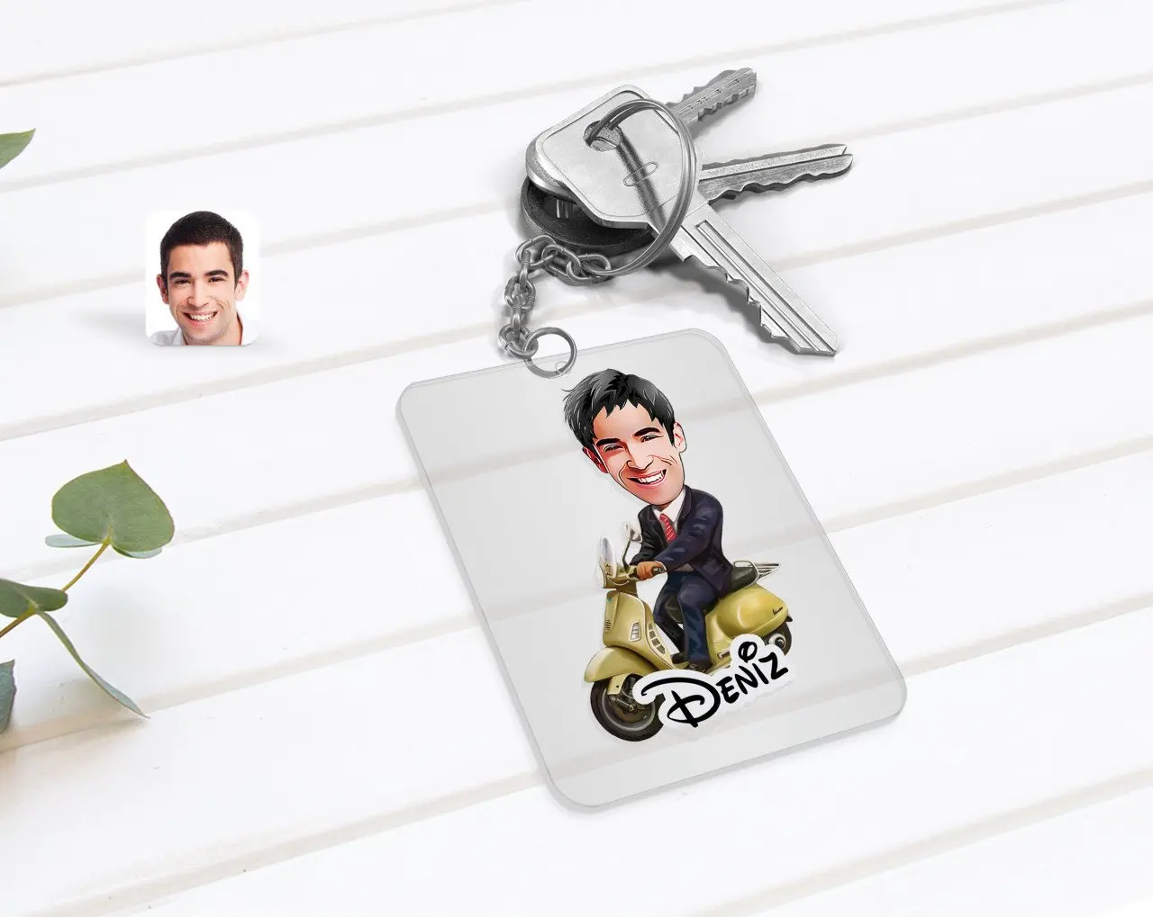 

Personalized Men 'S Biker Caricature Of Transparent Plexiglass Anahtarlık-3