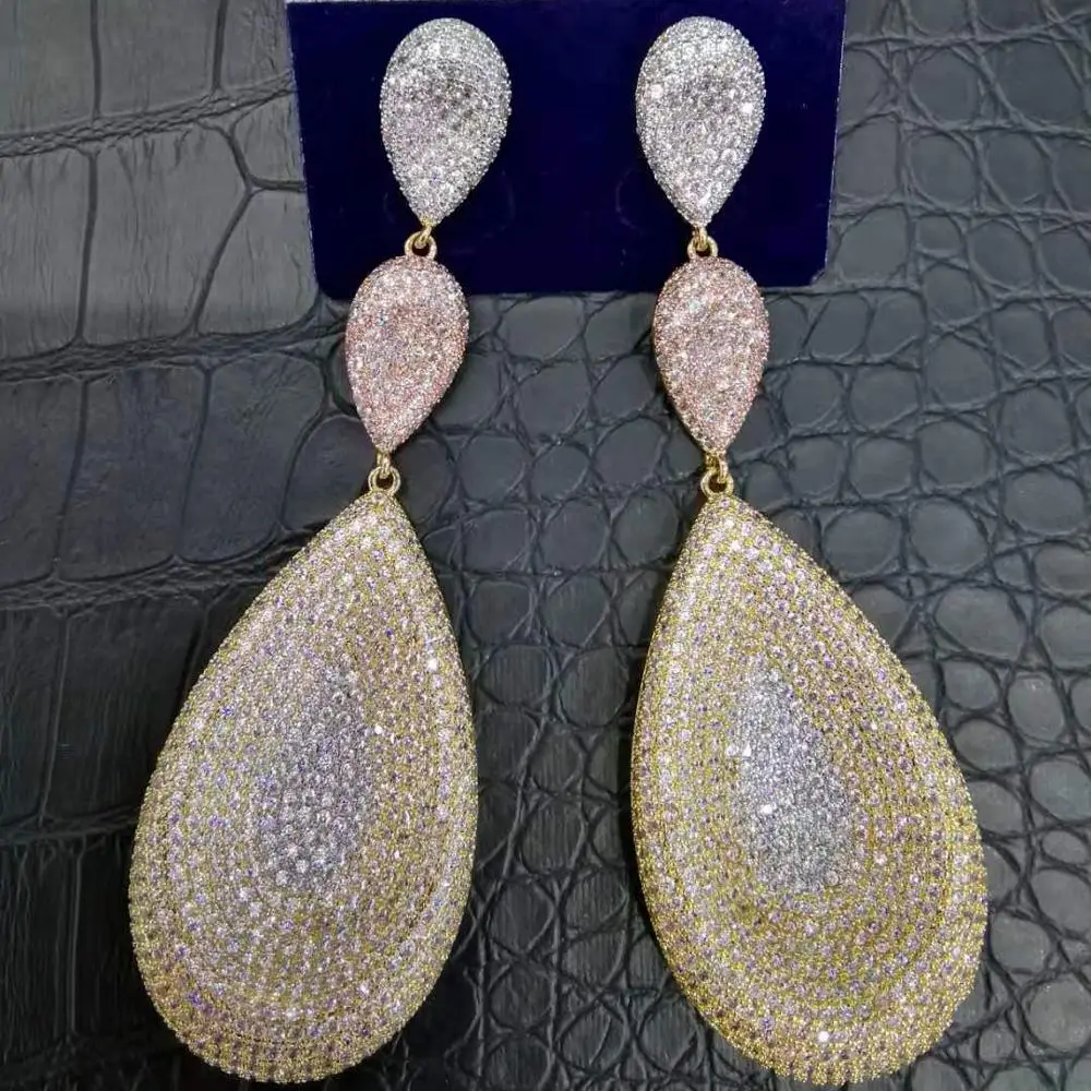 Роскошные трехцветные серьги GODKI 90 мм с фианитами для свадьбы помолвки