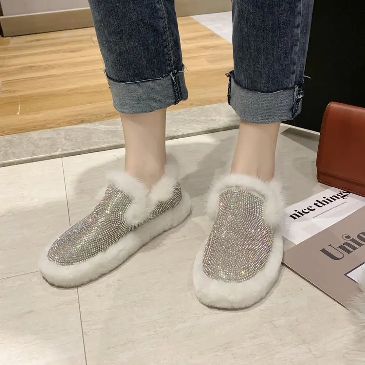 Зимние женские Туфли без каблуков ботильоны женская обувь круглый носок на