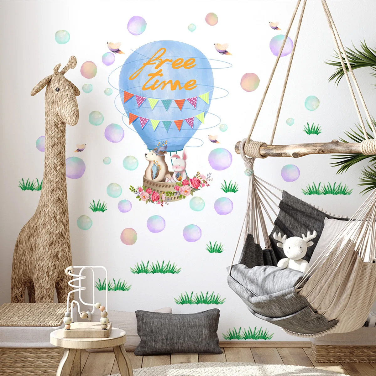 

Мультяшный кролик медведь воздушный шар свободное время обои креативная Наклейка на стену для детской комнаты декоративная наклейка на ст...