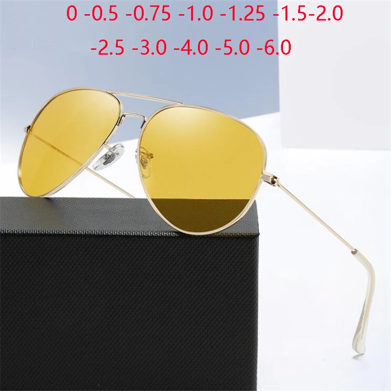 Night Vision Lens Cat Eye Myopia Sunglasses Men Polarized Women Driving Pilot Prescription Sunglasses Diopter 0 -0.5 -0.75 To -6