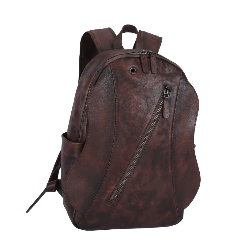 Мужской вместительный рюкзак FCTOSSR черный из воловьей кожи с верхним слоем для