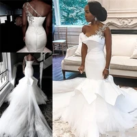 african mermaid wedding dresses 2021 one shoulder crystal beaded lace up back plus size bridal gowns bride dress robe de mariee