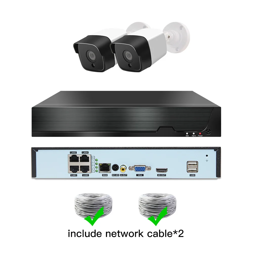 4ch 5MP POE Наборы H.265 Системы CCTV PoE NVR на открытом воздухе Водонепроницаемый IP Камера сигнализация наблюдения видео P2P 1080P 2MP Наборы - Цвет: 2cams add cable