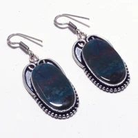 genuine bloodstone silver overlay on copper earrings hand made women jewelry gift e5320