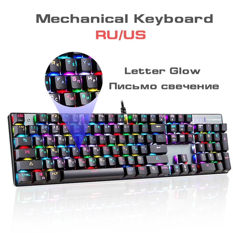 

RU/US Gaming Mechanical Keyboard 104 Keys Blue Red Switch Wired Keyboards Anti-Ghosting RGB Backlit LED USB For Gamer PC Laptop