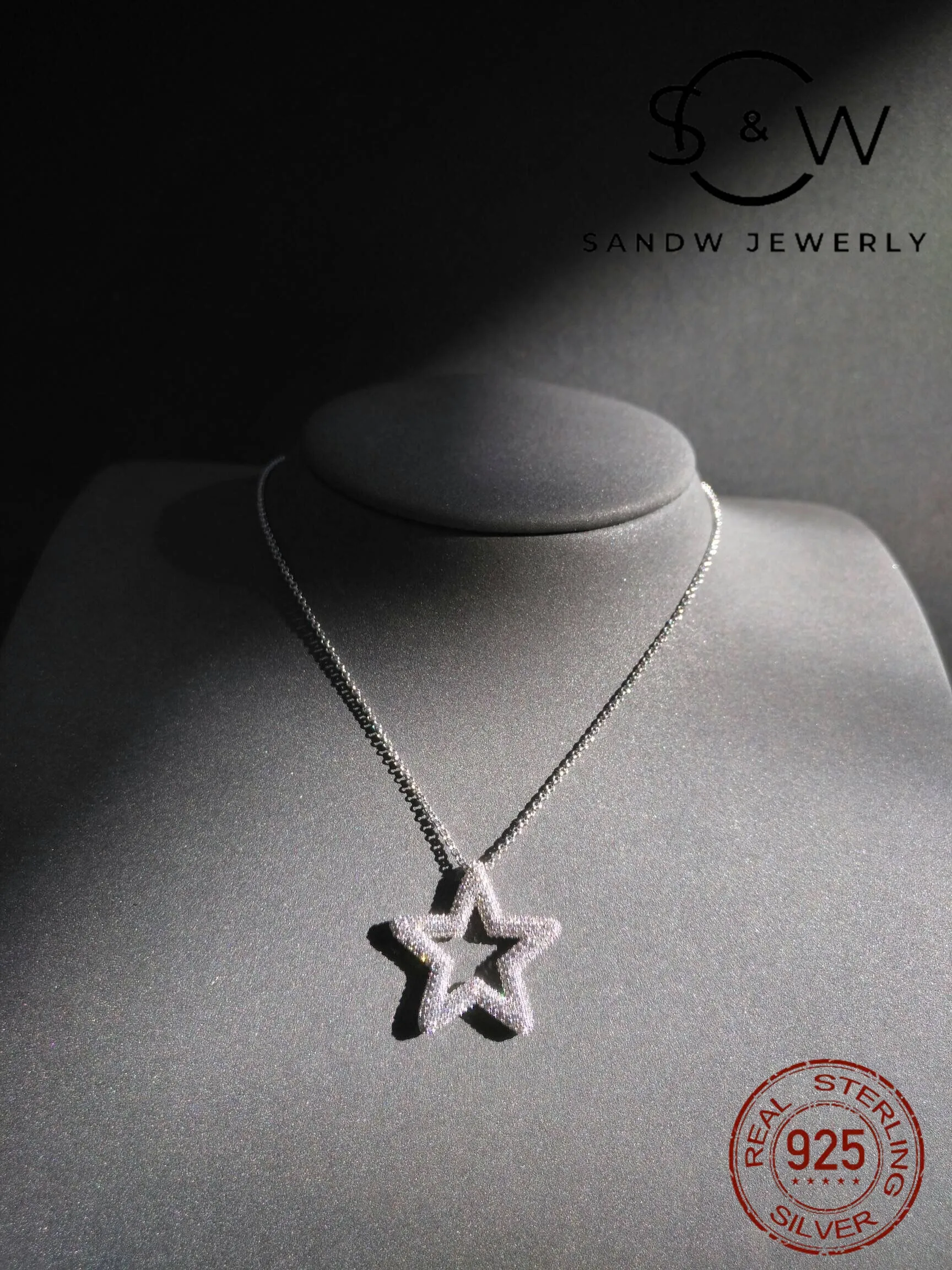 

Women's Sterling Silver 925 Necklaces Star Pendant Adjustable Necklace Inlaid Zircon Monaco Jewelry 1:1
