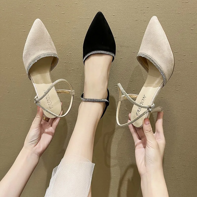 

High Heel Sandal for Women Shallow Mouth Buckle Strap Shoes Closed Toe Suit Female Beige 2021 Summer All-Match High-heeled Fashi