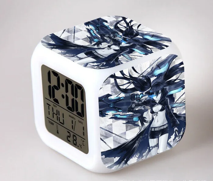 

Japanese Anime 7 Color Flash Digital Alarm Clocks BLACK ROCK SHOOTER LED Kids Night Light Bedroom Clock reloj despertador