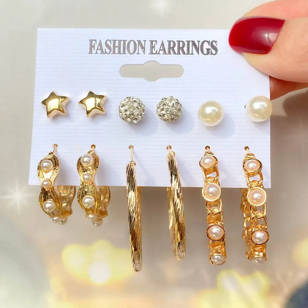 

EN Bohemian Gold Color Butterfly Stud Earrings Set For Women Fashion Pearl Circle Earrings 2021 Trend Set of Earrings Jewelry