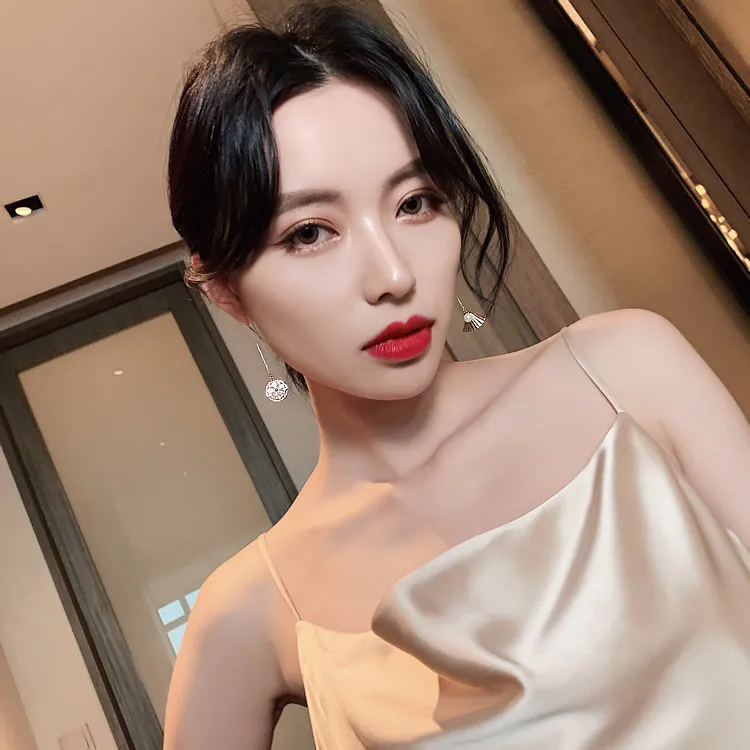 Модные геометрические Женские Висячие серьги с кристаллами асимметричные