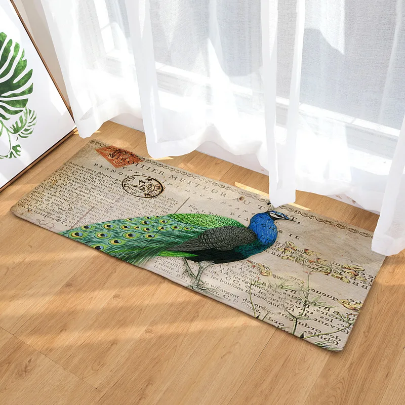 Длинный коврик с павлином для украшения дома нескользящий напольный ковер офиса