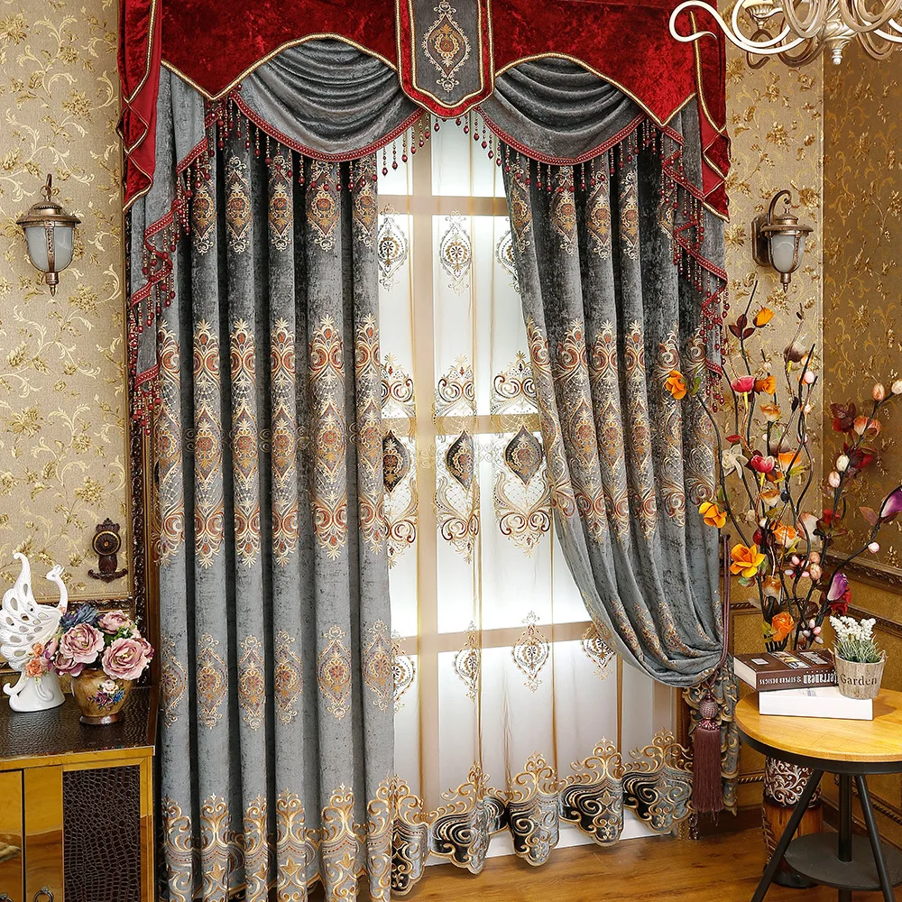 

European Damask Curtains For Living Room Luxury Jacquard Blind Drapes Window Panel Fabric Curtain For Bedroom Shading 70% Custom