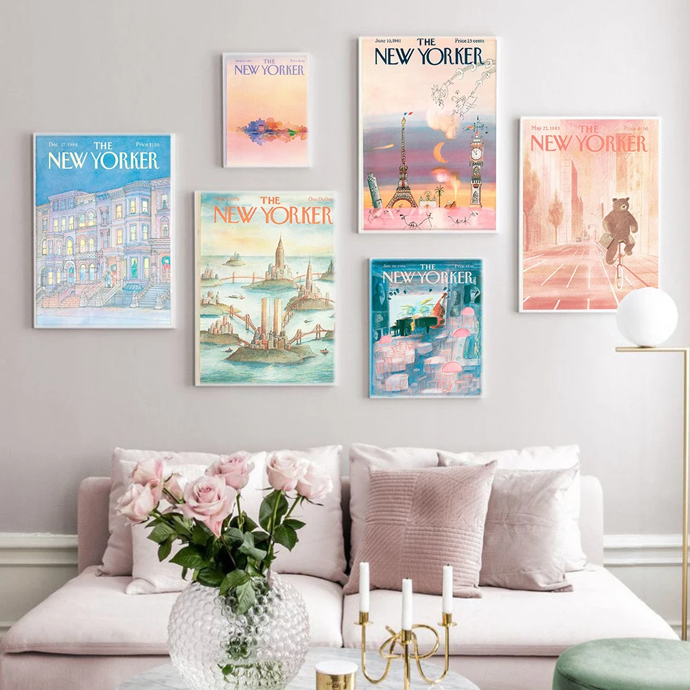 

Постеры для журналов «Нью-Йорк», Модные Винтажные настенные картины розового и розового цветов на холсте в стиле ретро, для гостиной, домашн...