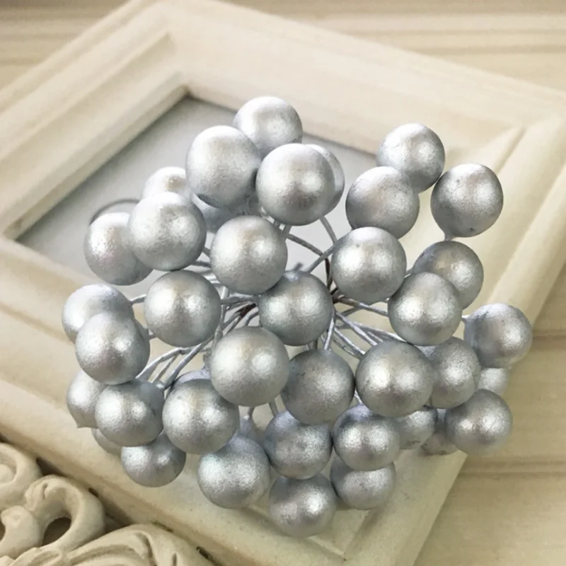 D-40pcs, миниатюрные рождественские матовые искусственные ягоды, яркие красные ягоды Холли, рождественская елка, Декоративные искусственные цветы