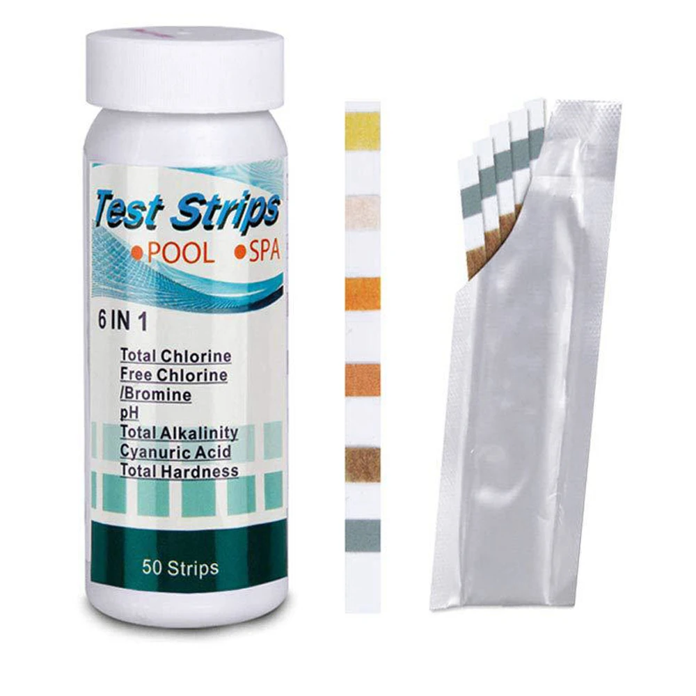 50pcs 6--1 Swimming Pool PH Test Strips Paper Residual Chlorine Value Alkalinity Hardness Strip Tester Cleaner | Инструменты