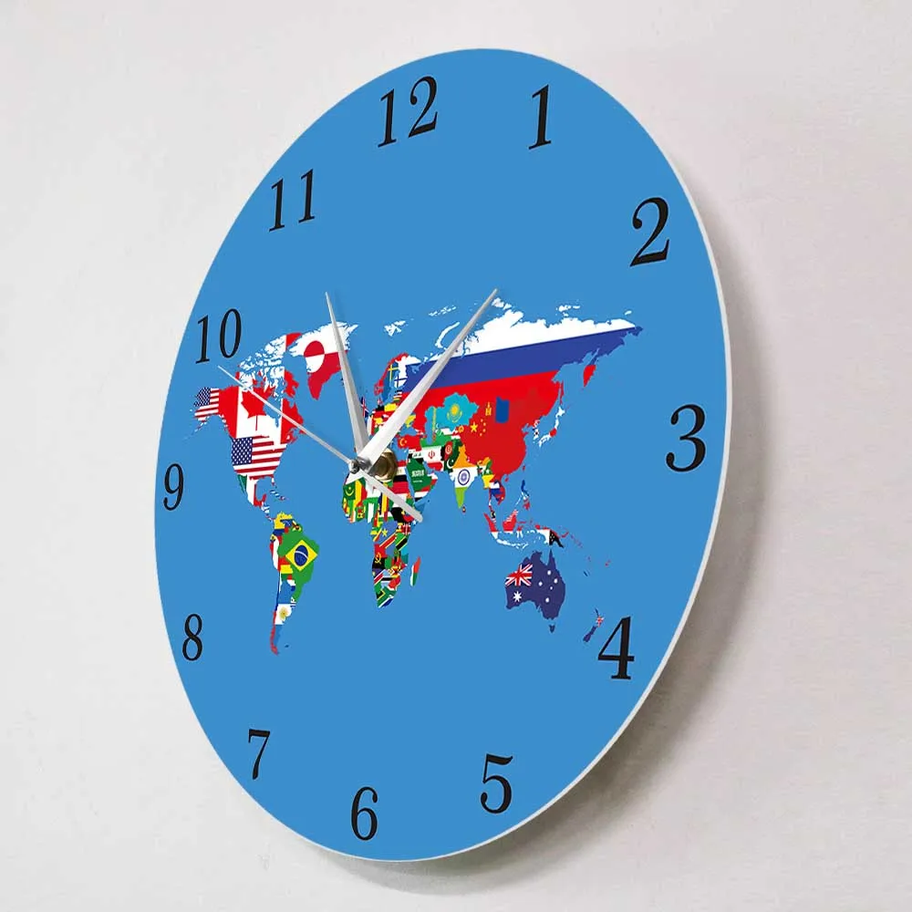 Национальные Флаги карта мира декоративные настенные часы для дома или офиса