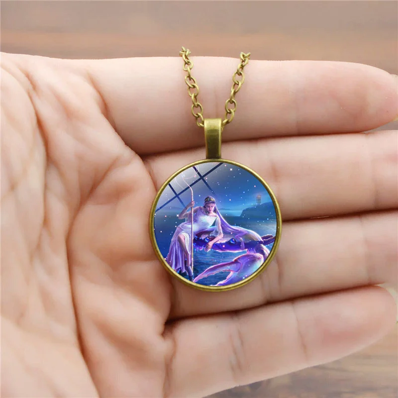 12 Созвездие Подвеска Ожерелье знаков зодиака стекло цепь из кабошона ожерелье