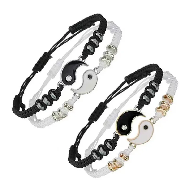 Модные Парные браслеты Tai Chi Yin Yang ручная работа сшивка Сплав Подвеска