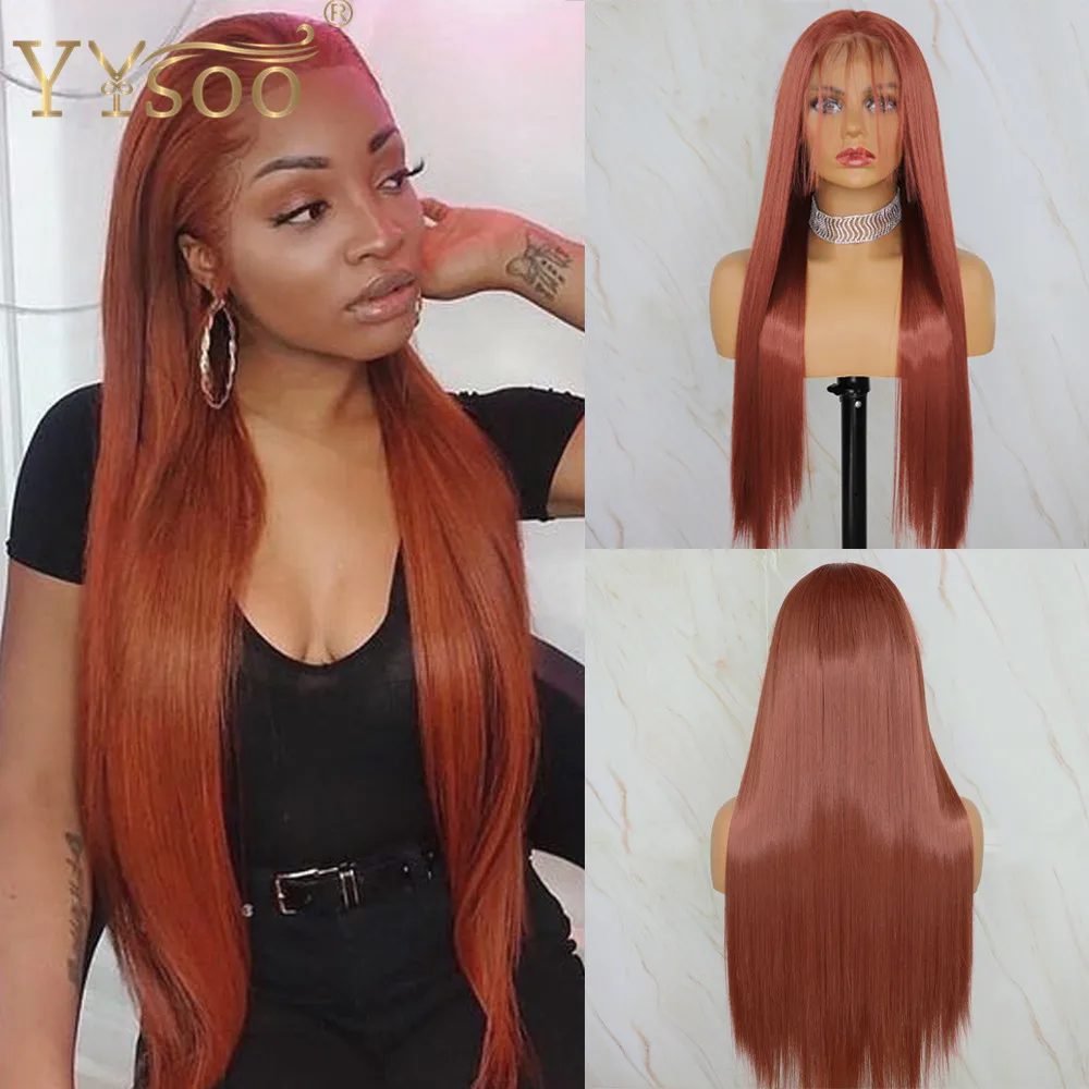 

YYsoo Long #350 Color Futura Synthetic Hair T Part Wigs Japan Heat Resistant Silky Straight 13x2 Lace Front Wig Natural Hairline