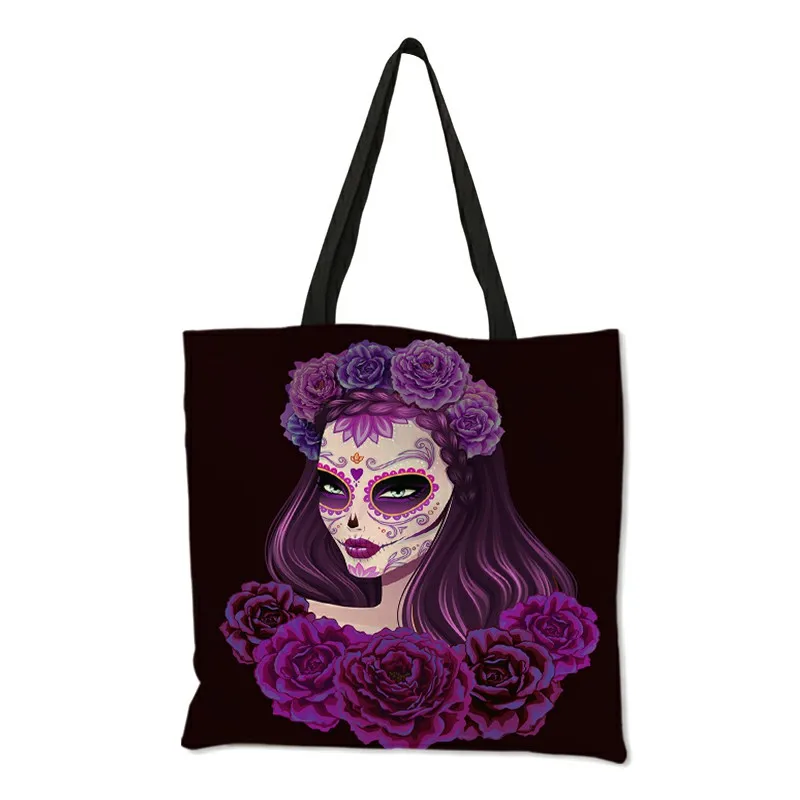 Эксклюзивная Льняная сумка тоут с индивидуальным принтом черепа девочки день