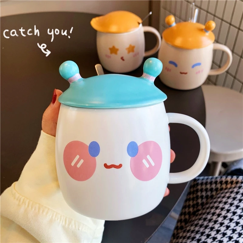 

Personalized Creative Trend Couple Cup Cartoon Cute Boys and Girls Home Milk Water Cup Ceramic Cup with Lid Spoon