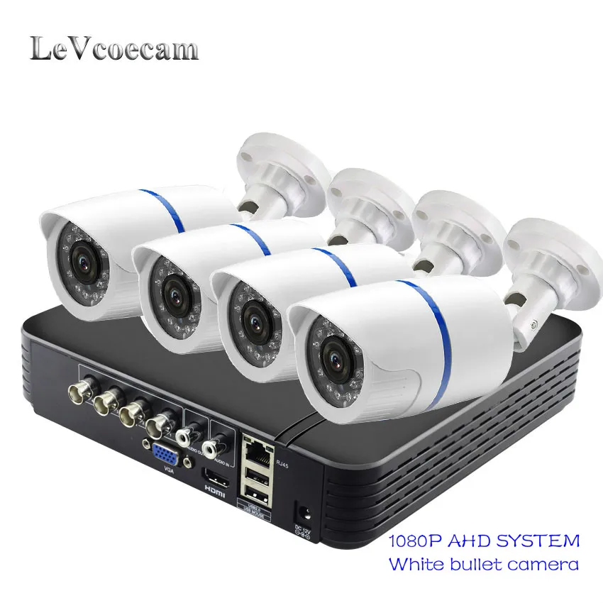 Белый CCTV 4CH 1080P комплект камеры AHD P2P HDMI DVR система видеонаблюдения Водонепроницаемая наружная камера безопасности комплект кабель BNC опция - Цвет: Белый