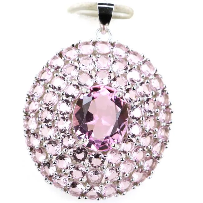 35x28mm Big 6.4g Created Tanzanite Pink Kunzite Party Ladies 925 Solid Sterling Silver Pendant - Цвет камня: kunzite